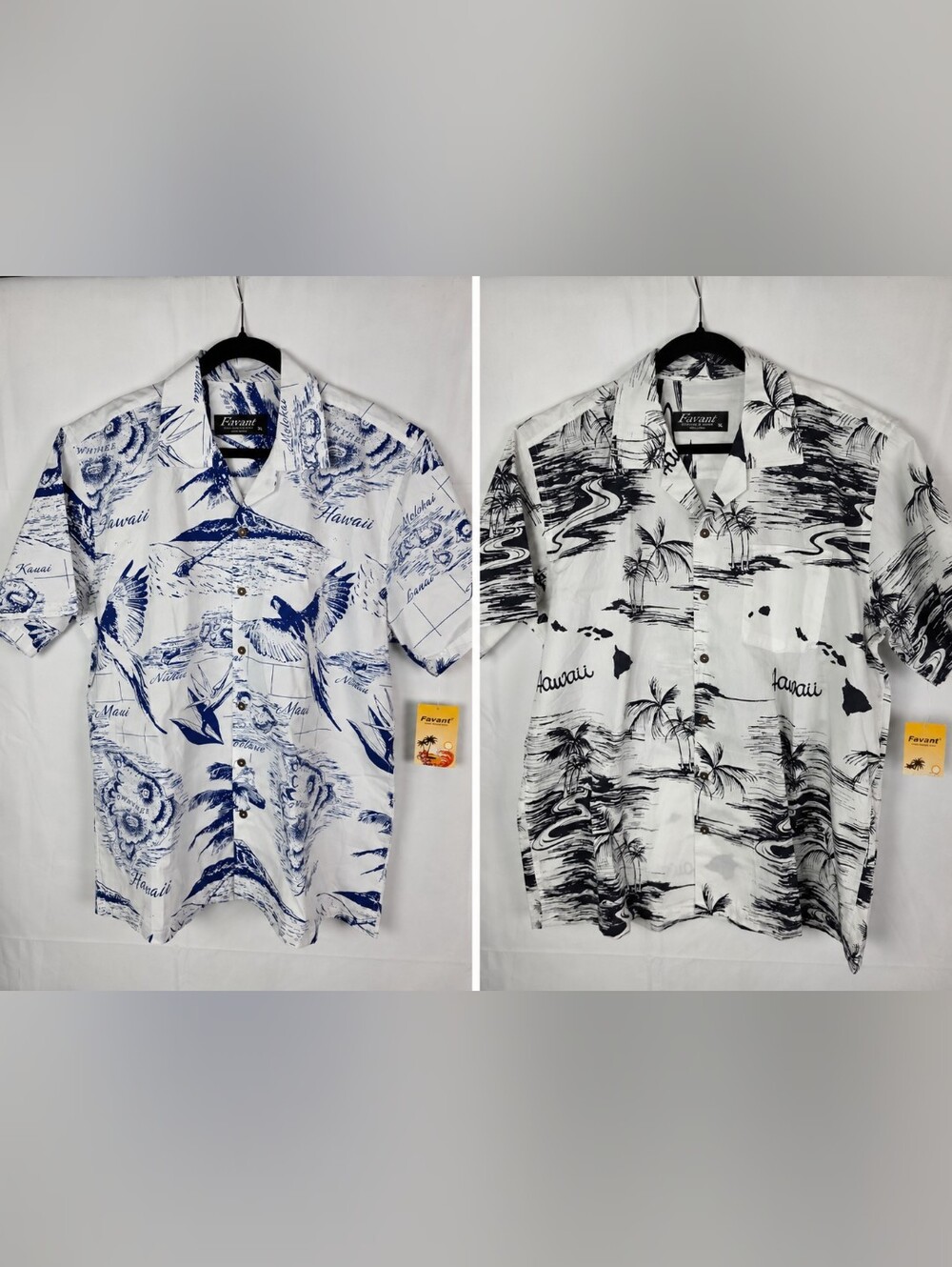 Lot of 2 Favant Hawaiian Camp Shirts XL Cotton Aloha Island Map NWT Resort
